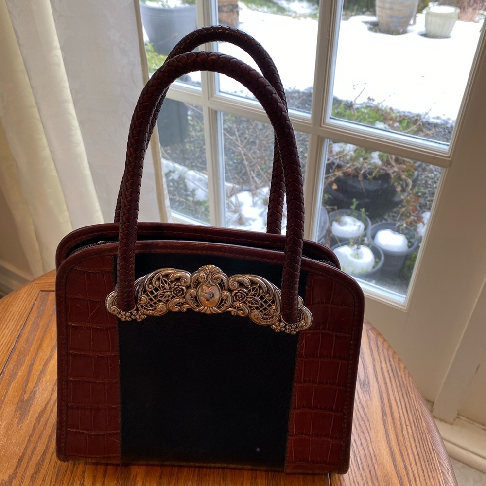 Brighton Black and Brown Shoulder Bag with Structured Shape and Sturdy Handles
